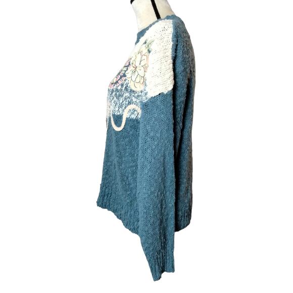 Vintage Needles & Yarn Nubby Textured Flower Applique Sweater Crew Neck 80s 90s - Picture 6 of 7